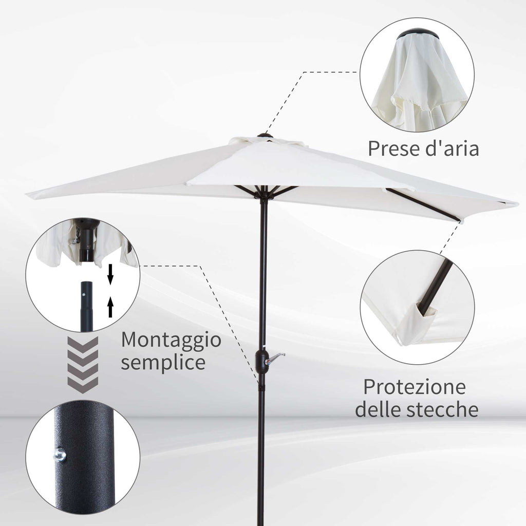2.7 x 1.5 m Semi-Circular Wall-Mounted Garden Umbrella with Crank Opening, White
