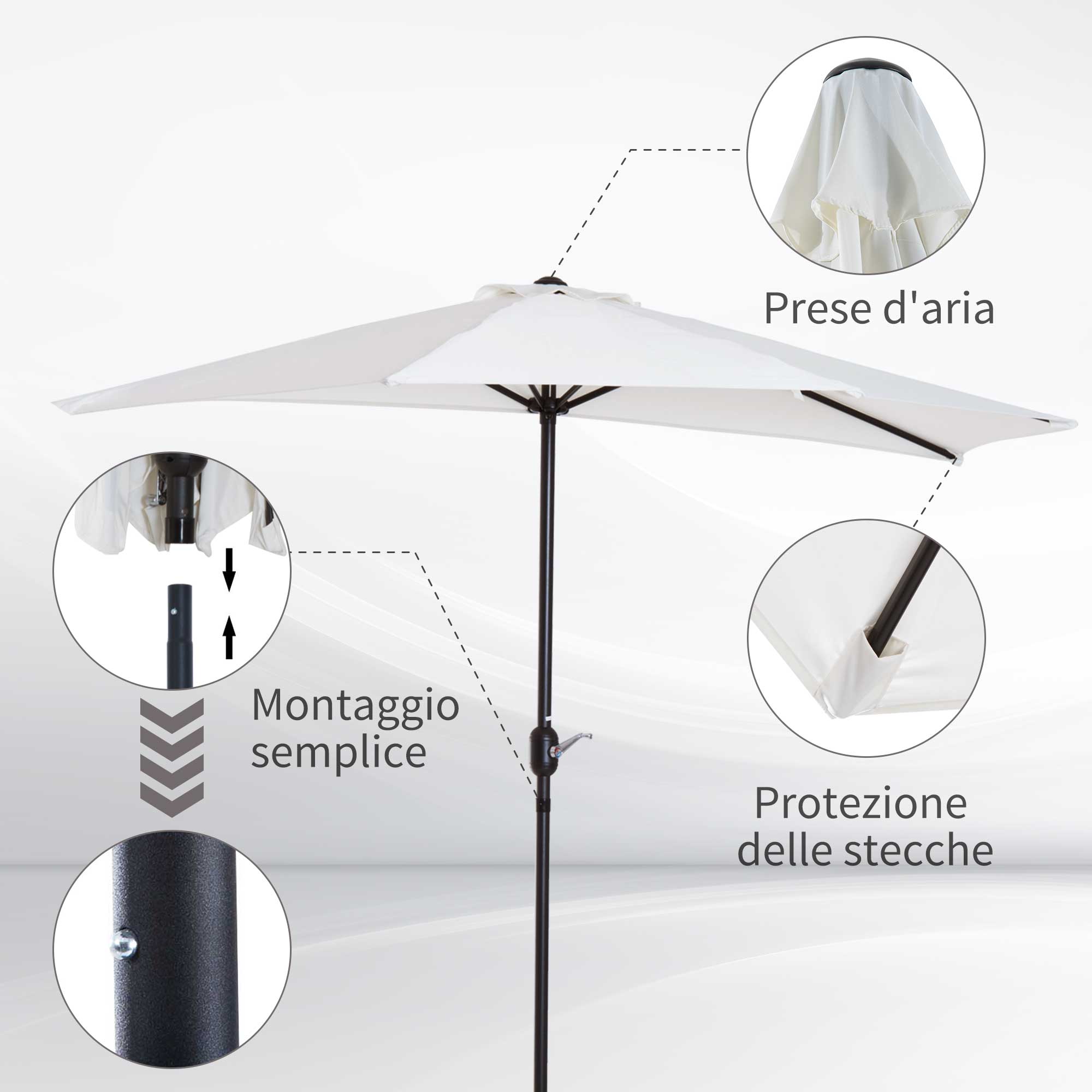 2.7 x 1.5 m Semi-Circular Wall-Mounted Garden Umbrella with Crank Opening, White