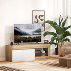 Modern 60" Max TV Stand with 2-Door Cabinet and Open Shelf, 140x40x48 cm, White and Wood Color
