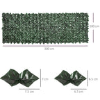 Outsunny Artificial Hedge Roll for Balcony and Garden in Anti-UV PE, Fake Hedge with Dark Green Leaves 300x100cm