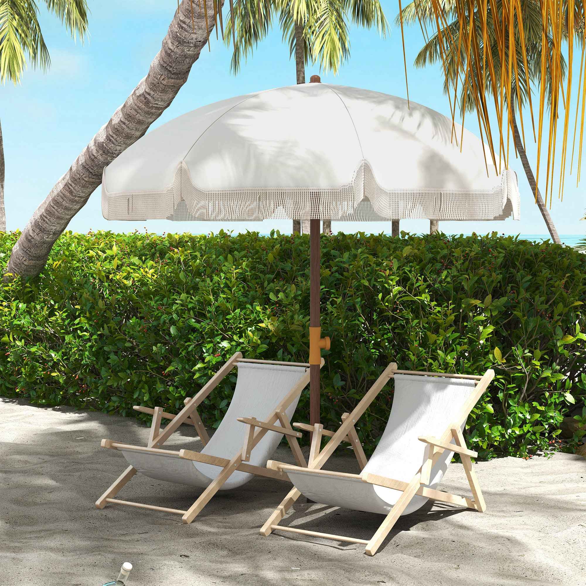 Outsunny Space-Saving Beach Umbrella with UV40+ Protection and Carrying Bag, Light Grey
