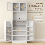 Kitchen Pantry Microwave Stand with Open Shelves and Cabinet with Spice Rack, 60x35x169 cm, White