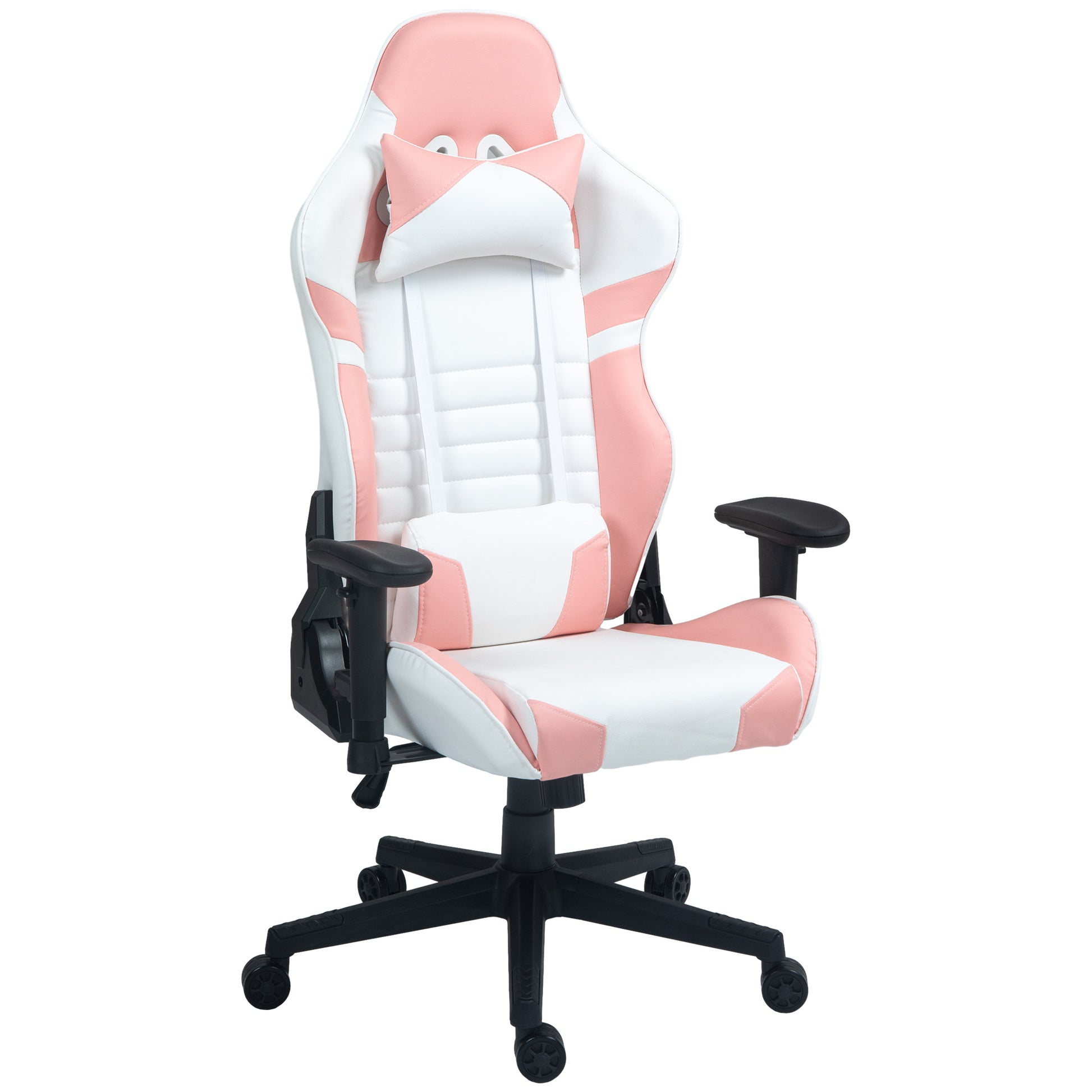 HOMCOM Gaming Chair in Faux Leather Reclining Up to 155° with Headrest and Lumbar Support, Pink - Borgè