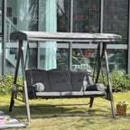 3-Seater Garden Swing with Adjustable Roof, Cup Holder and Cushions, 208x120x172 cm, Grey