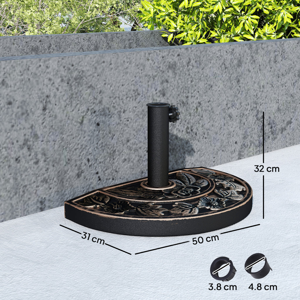 Half-Moon Umbrella Base Ø38 mm and Ø48 mm with Crank Handle, Resin Umbrella Base, 50x31x32 cm, Bronze