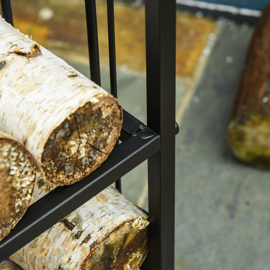 Metal Firewood Rack with Shovel, Broom, Poke Utensil and Tongs, 41.5x32. 5x74. 5 cm, Black