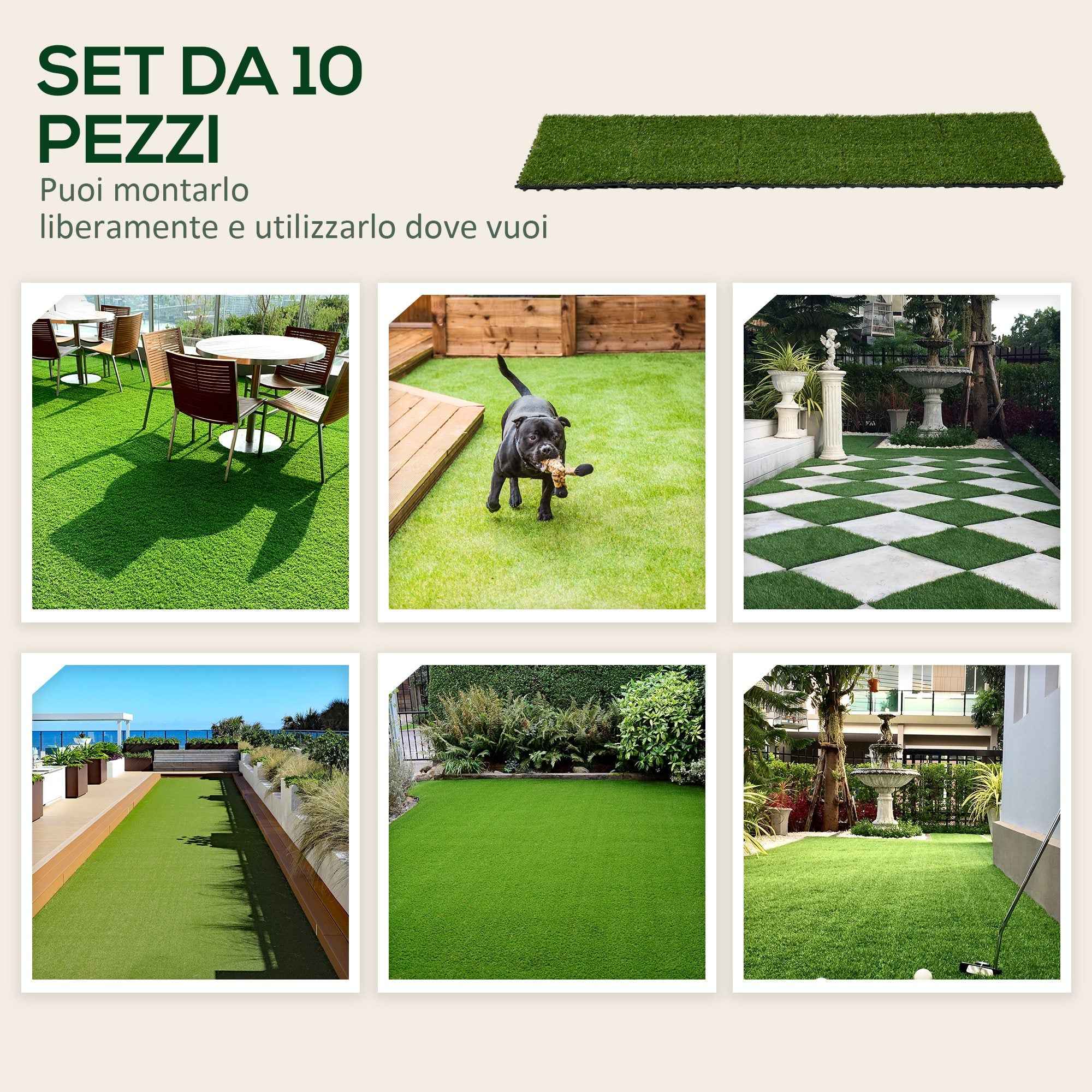 Outsunny Artificial Grass, Realistic Synthetic Lawn, 30x30cm, Dark Green