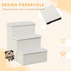 3-Step Dog Stairs with Storage Compartment, Foldable and Washable, 40x54x48 cm, White