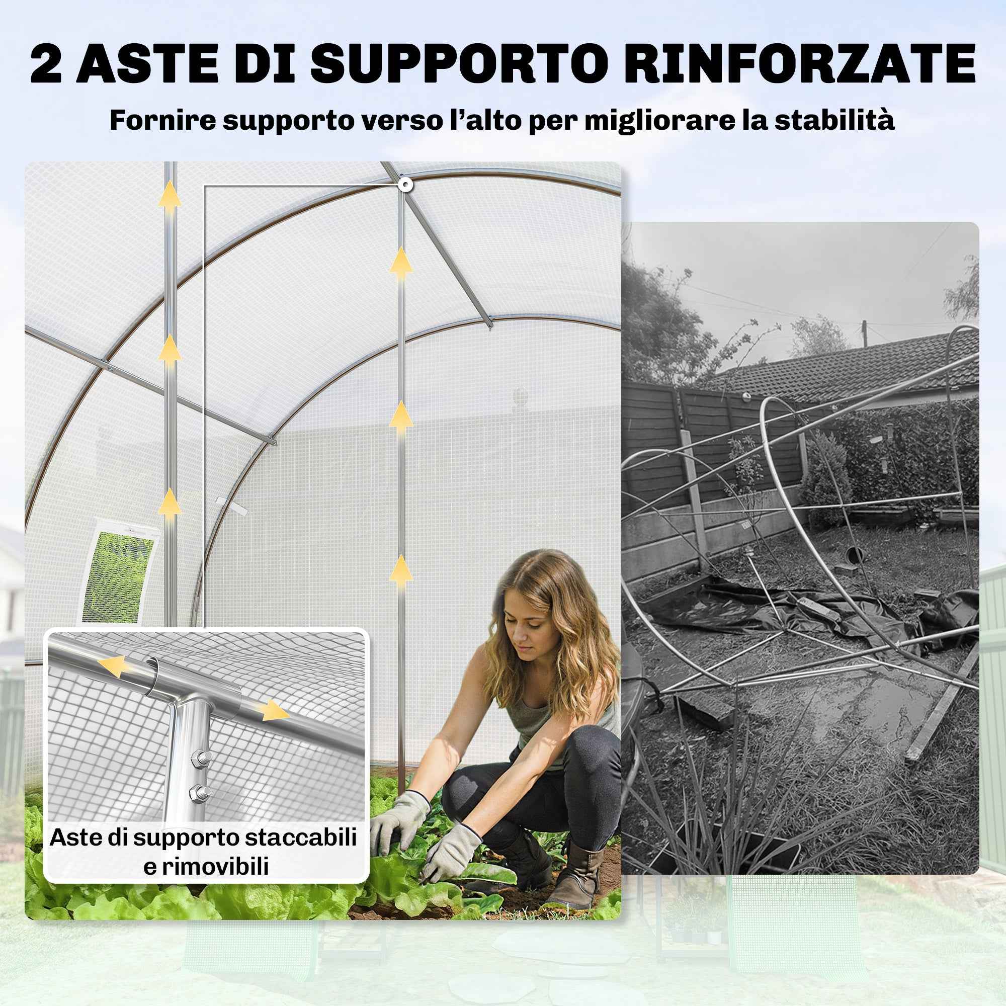 Outsunny Tunnel Greenhouse with 2 Removable Poles and Mesh Doors and Windows, in Galvanized Steel and PE, 396x300x200 cm, White
