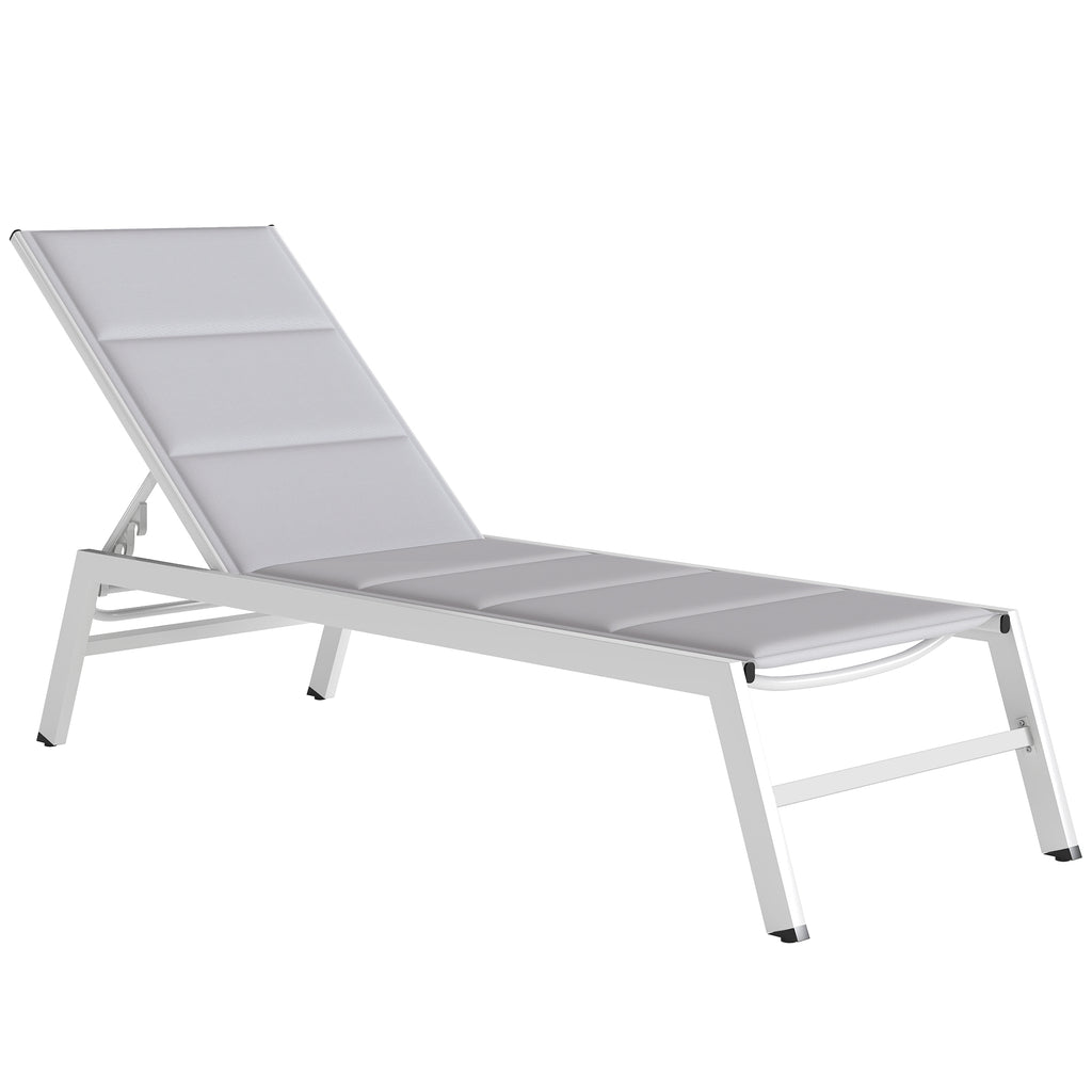 Outsunny Padded Deck Chair, 6-Position Backrest, Aluminum Frame, 120 Kg Capacity, Light Gray