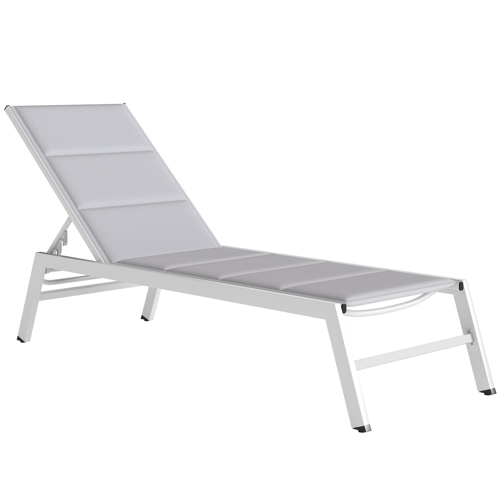 Outsunny Padded Deck Chair, 6-Position Backrest, Aluminum Frame, 120 Kg Capacity, Light Gray