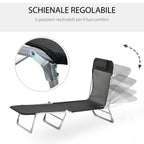Outsunny Folding Garden Lounger with Reclining Backrest and Cushion, in Metal and Texteline, 182x56x28 cm, Black