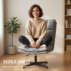 Swivel Living Room Chair in Linen-Effect Fabric and Metal, 63x75x92-102 cm, Light Grey