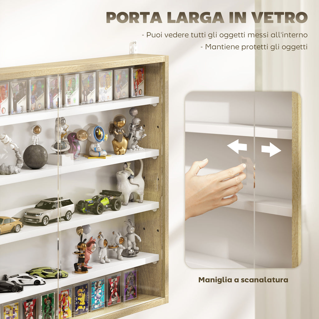 4-Tier Adjustable Wooden Notice Board with Glass Doors, 80x9.5x60 cm, White and Wood Color