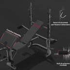 SPORTNOW Adjustable Multifunction Gym Bench with Barbell Rack with Leg Extension, Low Row, Arm Curl, Black