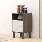Set of 2 Modern Bedroom Nightstands with 2 Drawers and Open Compartment, 40x34x64cm, Grey