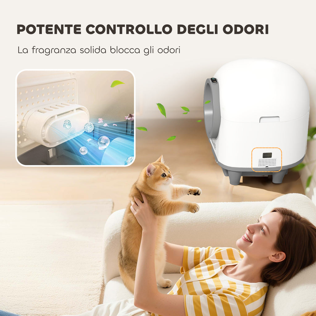 Self-Cleaning Cat Litter Box 1-5 kg with Fragrance Box and Bags, PP, 55.5x51x58.5 cm, White and Grey
