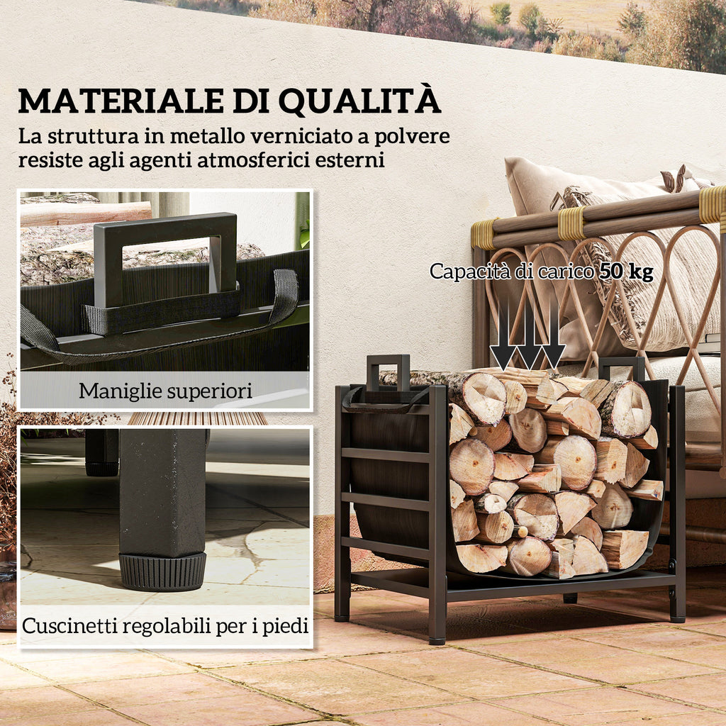 Outsunny Outdoor and Indoor Steel Log Rack with 600D Oxford Fabric Carrying Bag, 49x34x44 cm, Black