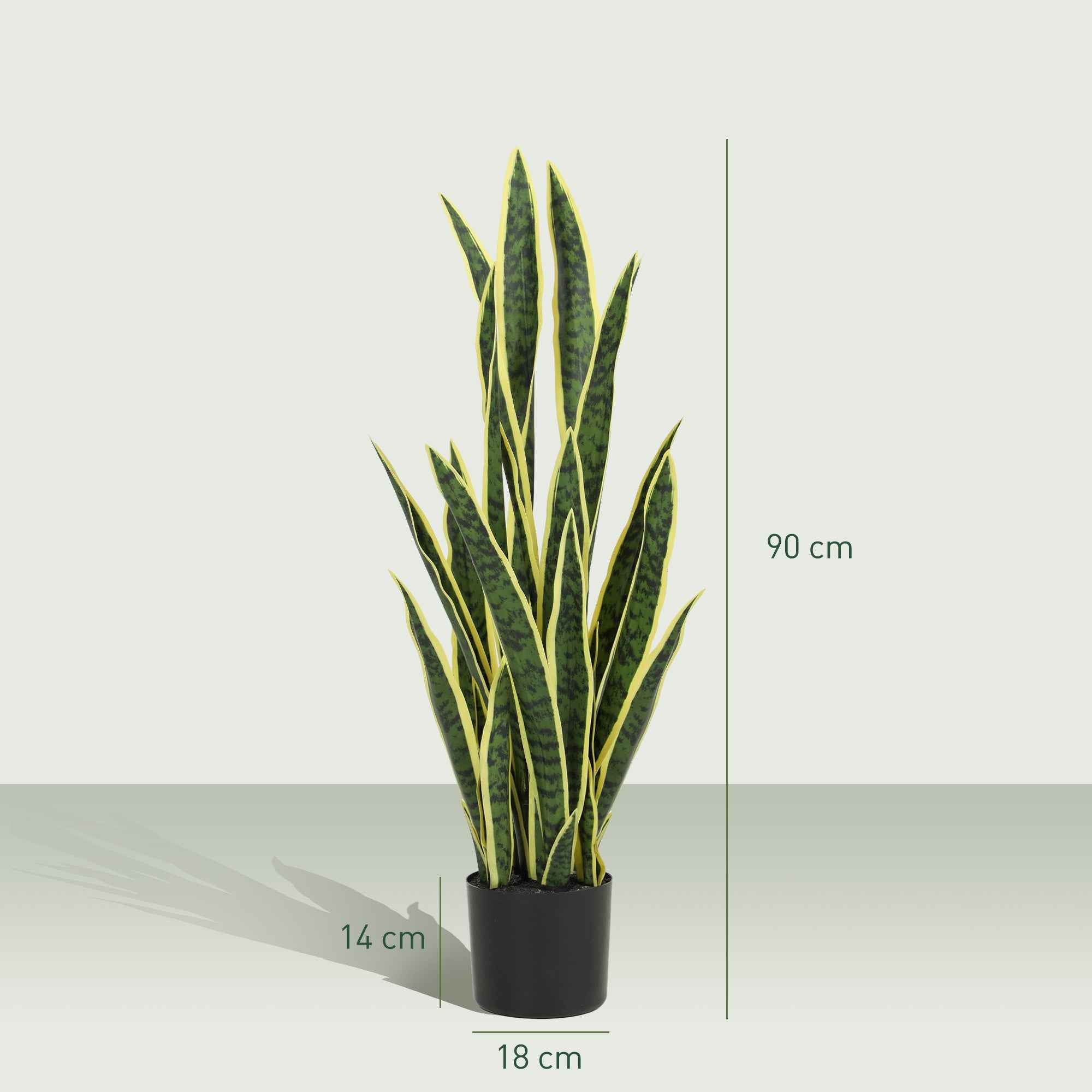 Outsunny Artificial Sanseveria in a Pot for Indoor and Outdoor Use with 21 Mouldable Leaves, Ø20x90 cm