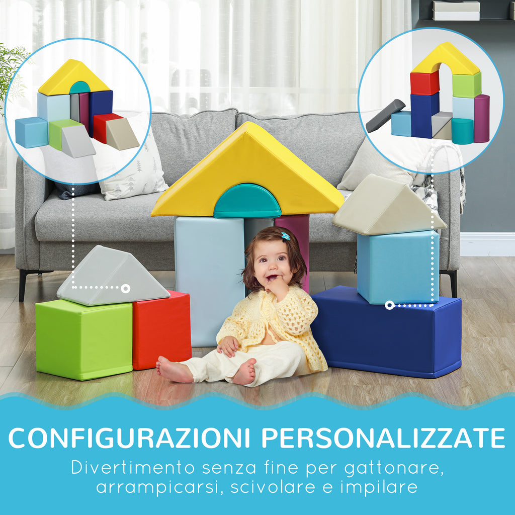 Soft Construction Set for Children 1-3 Years with 11 Shapes in Multicolored PU and EPE