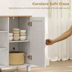Kitchen Sideboard with Soft-Close Doors, 2 Cupboards and Open Wooden Compartment, 110x33x75 cm, White