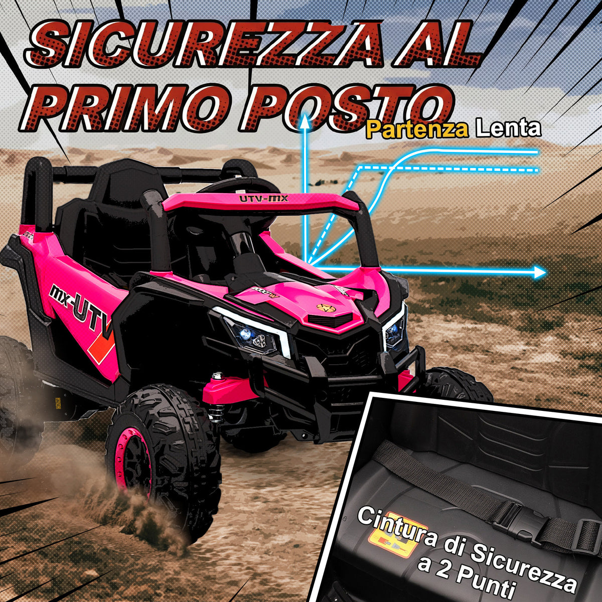 AIYAPLAY Kids Electric Ride-On UTV 12V with Seat Belt, Remote Control, Suspension, USB, 3-7 km/h, 3-5 Years, Pink