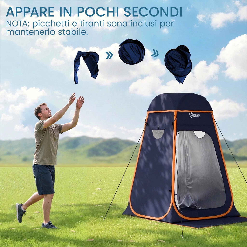 Outsunny Waterproof Pop-Up Shower Tent with Removable Roof, 190T Polyester and Steel, 152x152x200 cm, Dark Blue