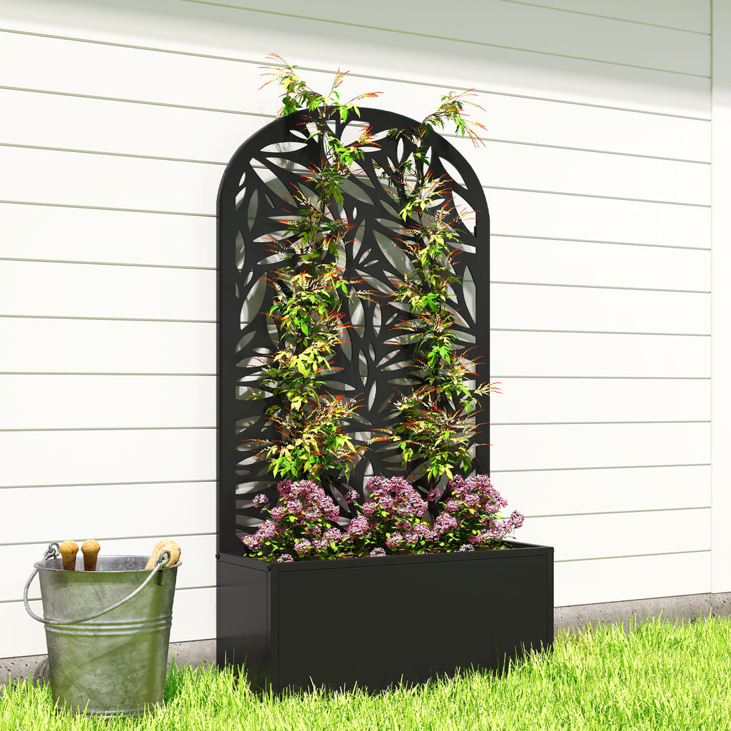 Outsunny Arched Trellis Planter with Drainage Holes, Metal, 61x23x113 cm, Black
