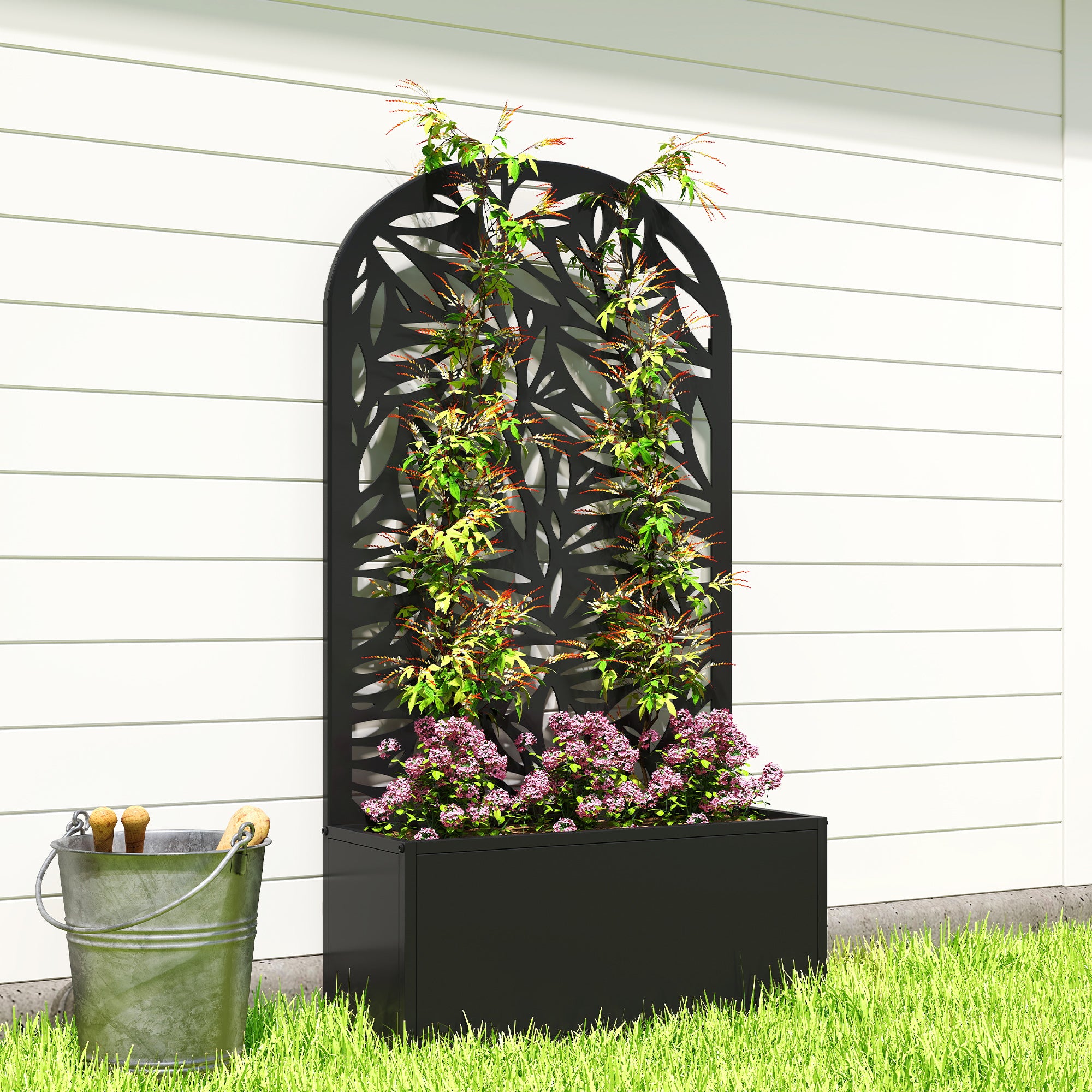Outsunny Arched Trellis Planter with Drainage Holes, Metal, 61x23x113 cm, Black