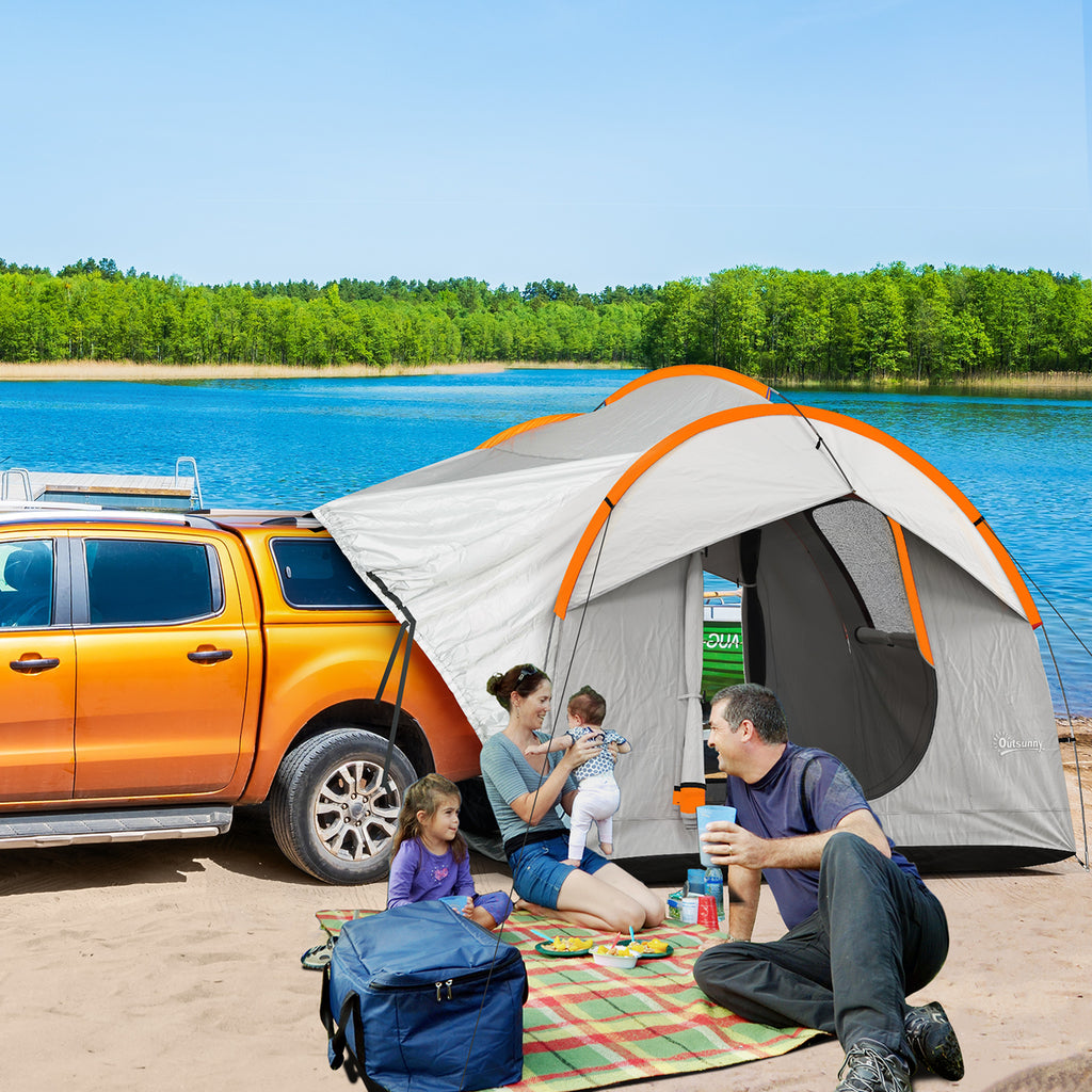Outsunny 3-Door Waterproof Car Tent in Polyester, PE and Fiberglass, 239x210x210 cm, Gray and Orange - Borgè