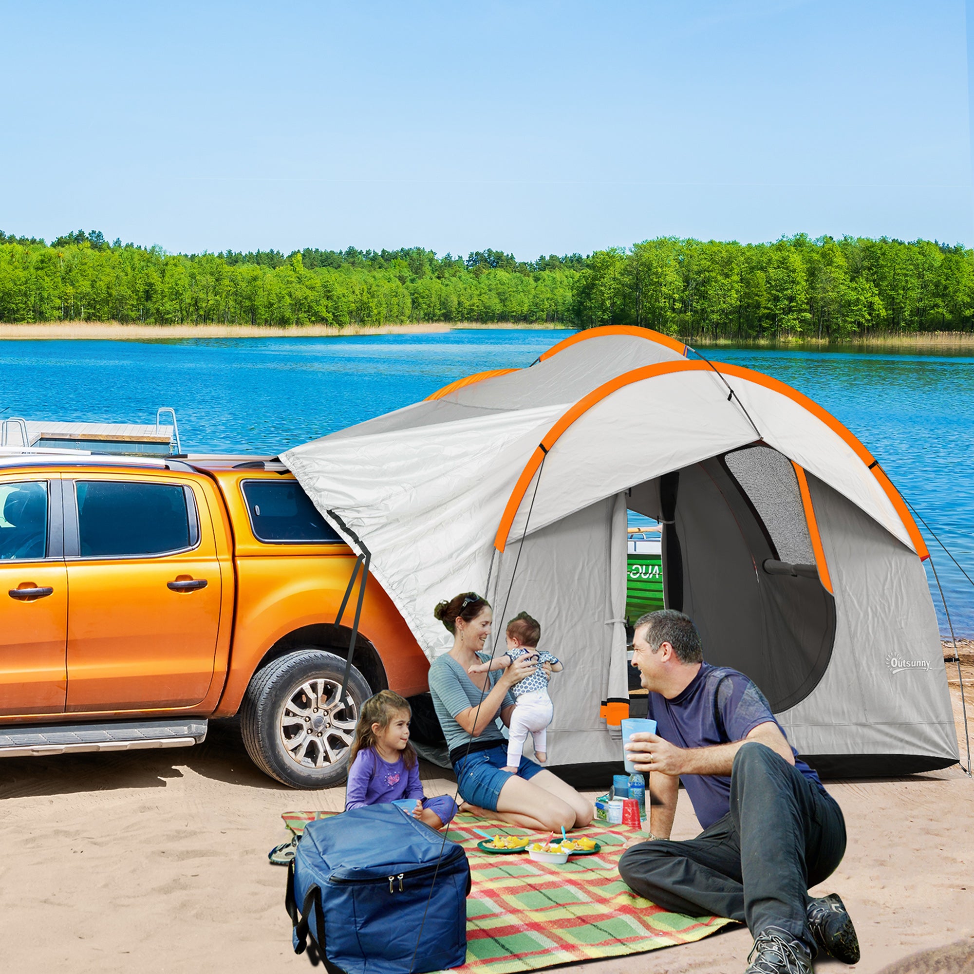 Outsunny 3-Door Waterproof Car Tent in Polyester, PE and Fiberglass, 239x210x210 cm, Gray and Orange - Borgè