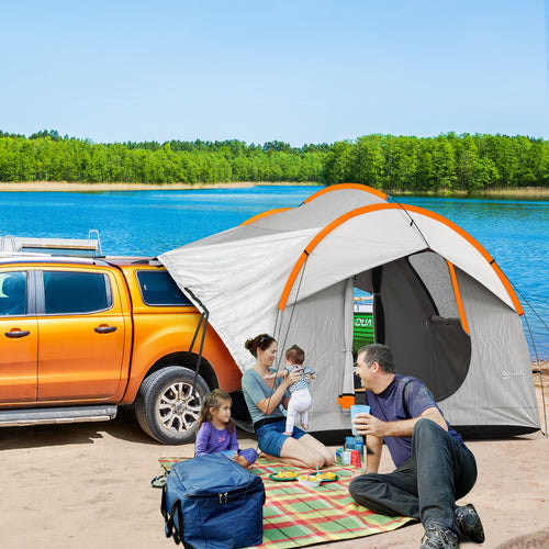 Outsunny 3-Door Waterproof Car Tent in Polyester, PE and Fiberglass, 239x210x210 cm, Gray and Orange - Borgè
