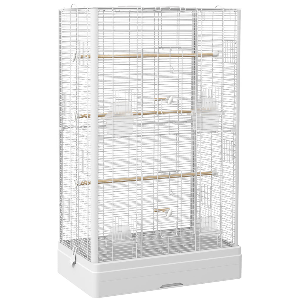 PawHut Bird Cage with Removable Tray and Perches, Parrot Aviary, 61x36.5x98 cm, White