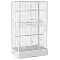 PawHut Bird Cage with Removable Tray and Perches, Parrot Aviary, 61x36.5x98 cm, White