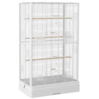 PawHut Bird Cage with Removable Tray and Perches, Parrot Aviary, 61x36.5x98 cm, White
