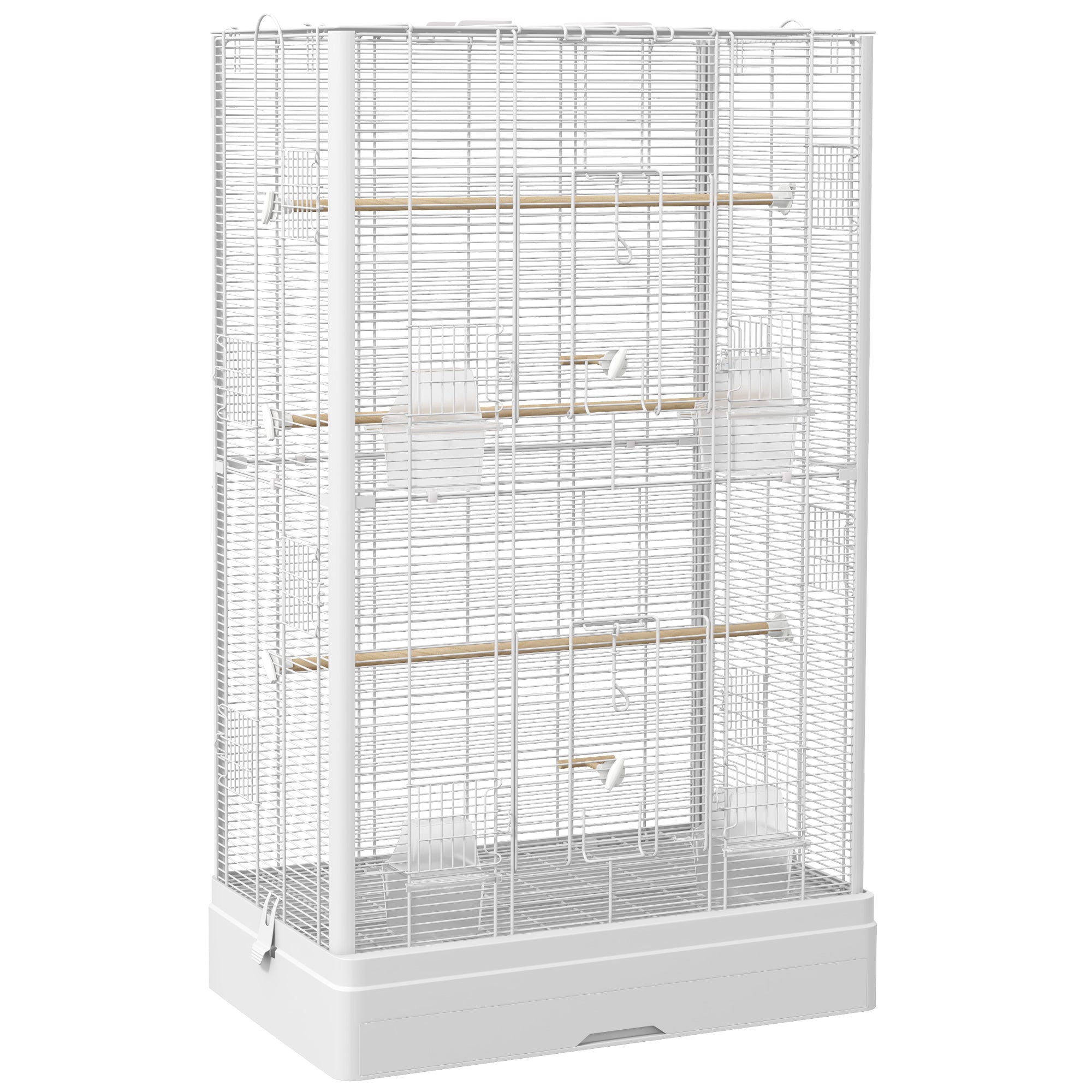 PawHut Bird Cage with Removable Tray and Perches, Parrot Aviary, 61x36.5x98 cm, White