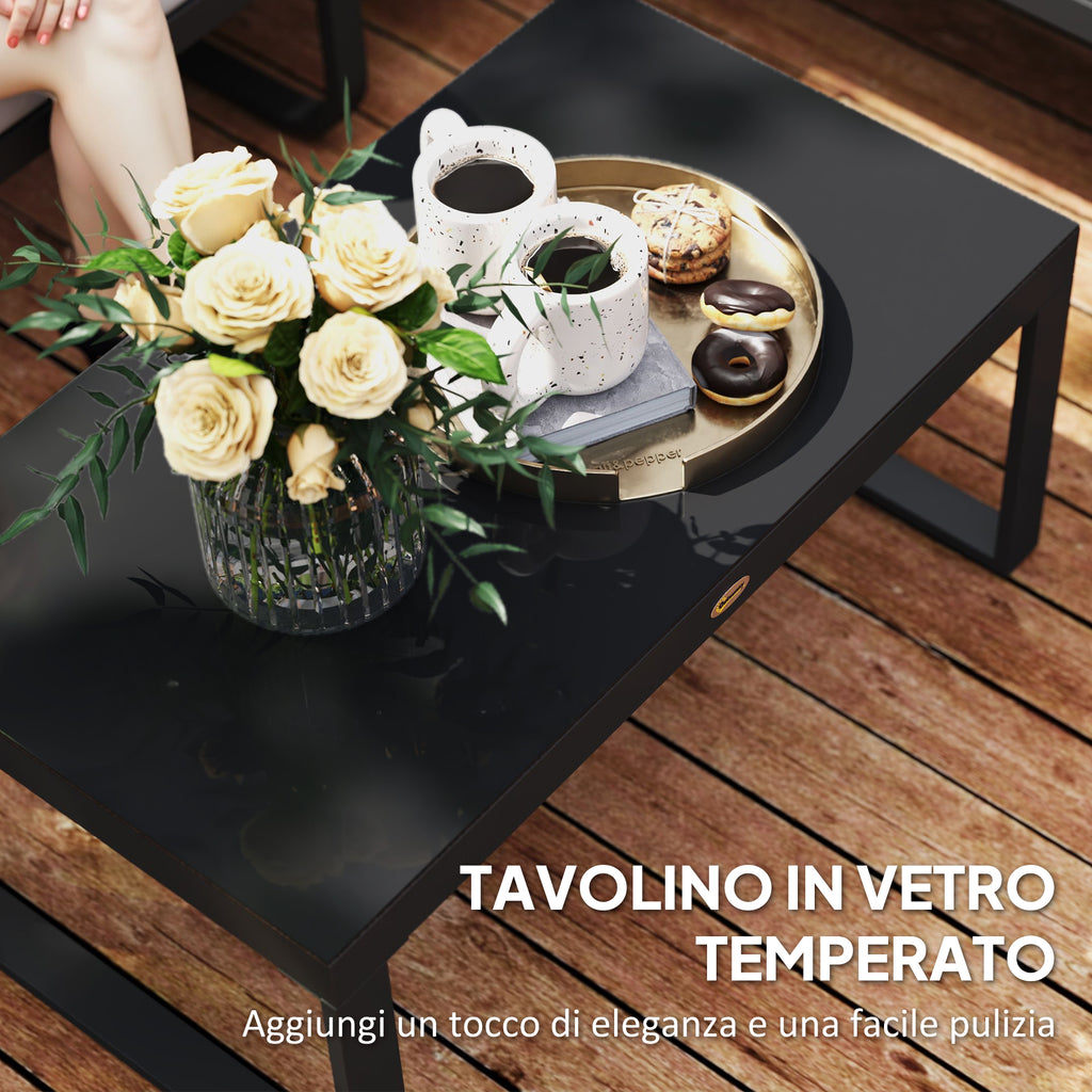 3-Piece Outdoor Set with 3-Seater Convertible Sofa, 2-Seater Sofa and Outdoor Coffee Table, Gray and Black