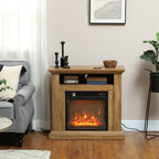 1800W Electric Fireplace with 3D Flame, Timer and Remote Control, in Wood, Metal and Glass, 81.5x30x76.2 cm, Brown