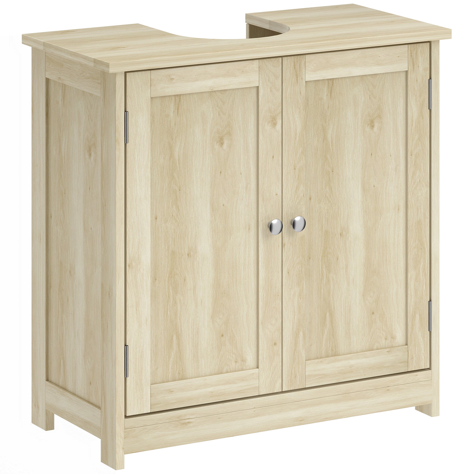 kleankin 2-Door Vanity Unit with Adjustable Shelf and U-Shaped Cutout, 60x30x60 cm, Oak