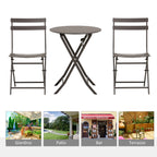 3-Piece Folding Garden Table and Chairs Set, Brown Steel, for Balcony, Terrace, Outdoor