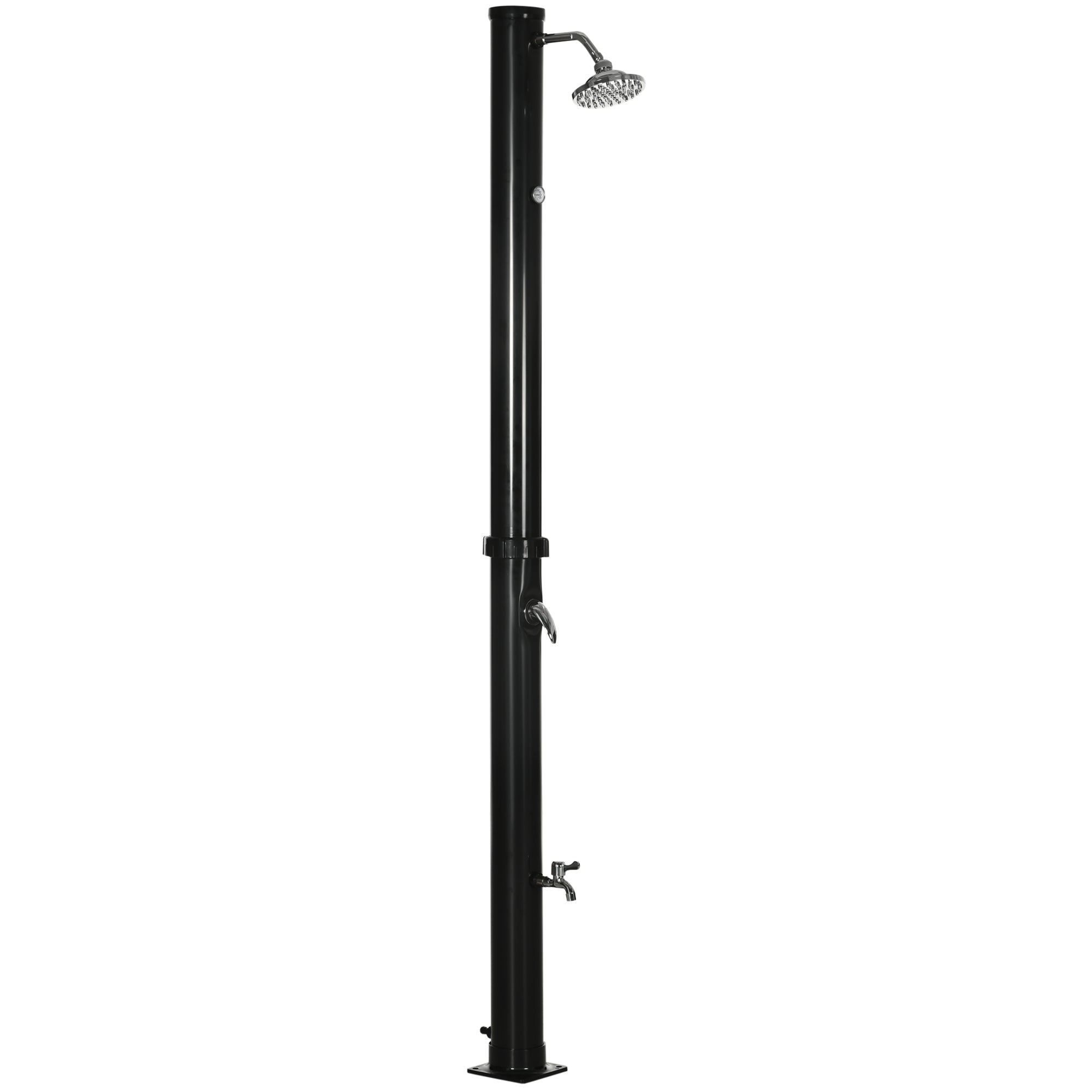 20L Solar Shower with Bottom Tap and Adjustable Temperature, Zinc Alloy, 15.5x15. 5x222 cm, Black