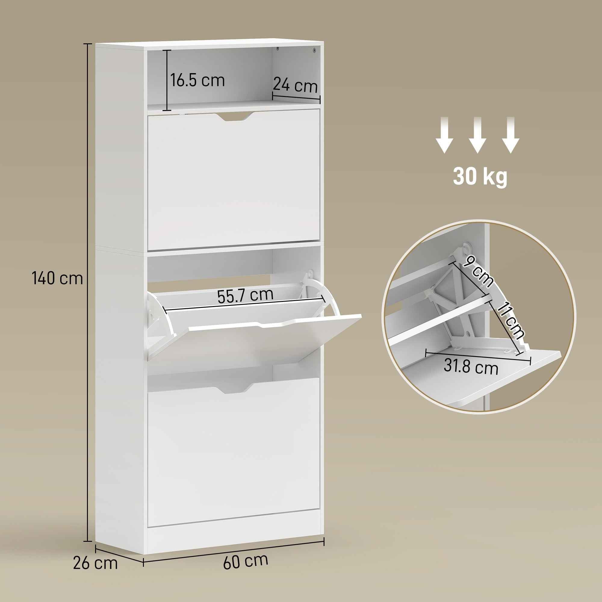 Shoe Rack with 3 Flap Drawers and Adjustable Shelves, for Hallway or Entryway
