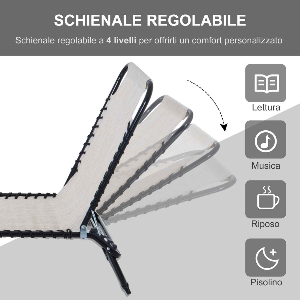 Outsunny Steel and Breathable Fabric Sun Lounger with Reclining Backrest, 197x58x30 cm