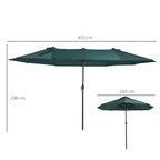 Double Garden Umbrella with Crank Opening, in Steel and Polyester, 455x265x238cm, Dark Green - Borge' Group Limited
