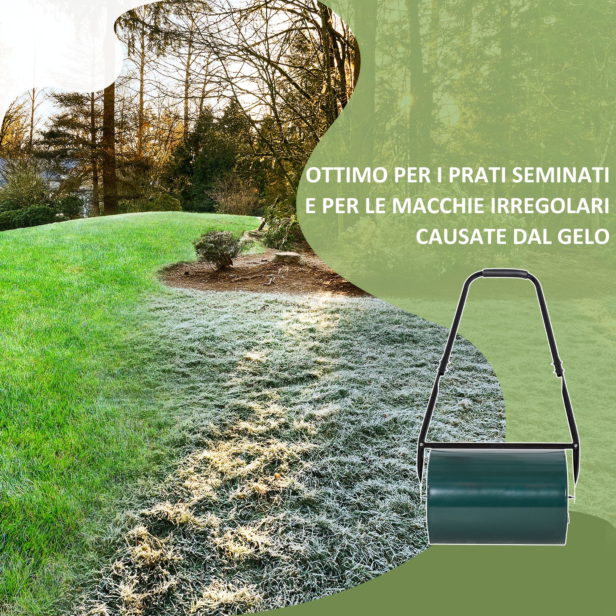 30L Capacity Lawn Roller with Scraper Blade, Metal, 102x50x30 cm, Dark Green