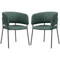 Set of 2 Upholstered Kitchen Dining Chairs, in Velvet Effect Fabric and Steel, 57x53x73 cm, Green