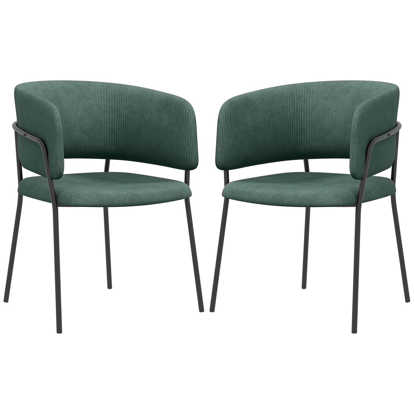 Set of 2 Upholstered Kitchen Dining Chairs, in Velvet Effect Fabric and Steel, 57x53x73 cm, Green