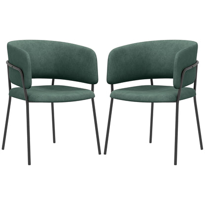 Set of 2 Upholstered Kitchen Dining Chairs, in Velvet Effect Fabric and Steel, 57x53x73 cm, Green