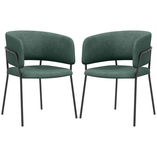 Set of 2 Upholstered Kitchen Dining Chairs, in Velvet Effect Fabric and Steel, 57x53x73 cm, Green