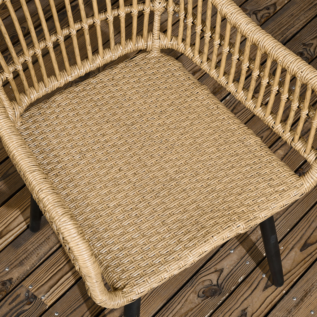 Outdoor Lounge: 7 Piece PE Rattan Garden Set with Dining Table 153x89x74 cm and 6 Chairs 52x62x78 cm with Cushions - Borgè